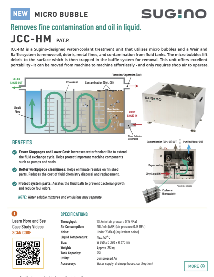 Sugino JCC HM Fluid Cleaner Information